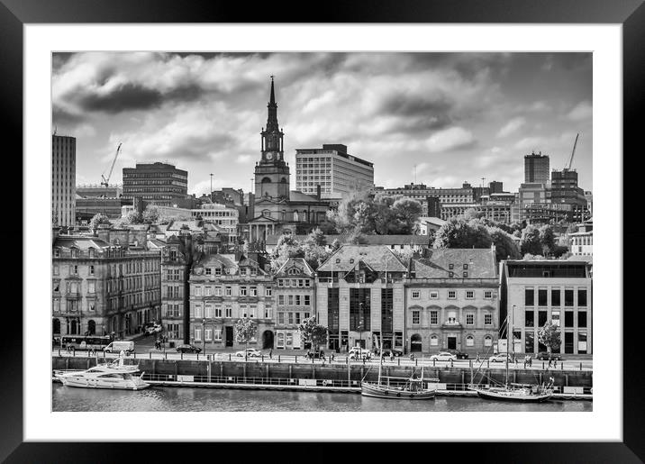 Newcastle's famous quayside in mono Framed Mounted Print by Naylor's Photography