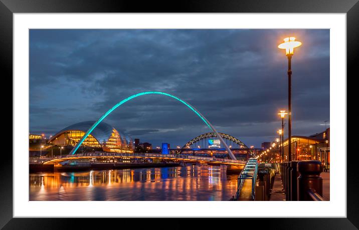 Beautiful bridges and quayside at night Framed Mounted Print by Naylor's Photography