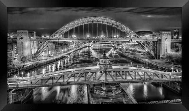 Black and White Bridges of the Tyne Framed Print by Naylor's Photography