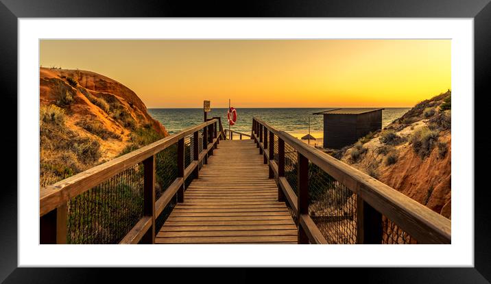 Sunset boardwalk to Praia da Falesia beach Framed Mounted Print by Naylor's Photography