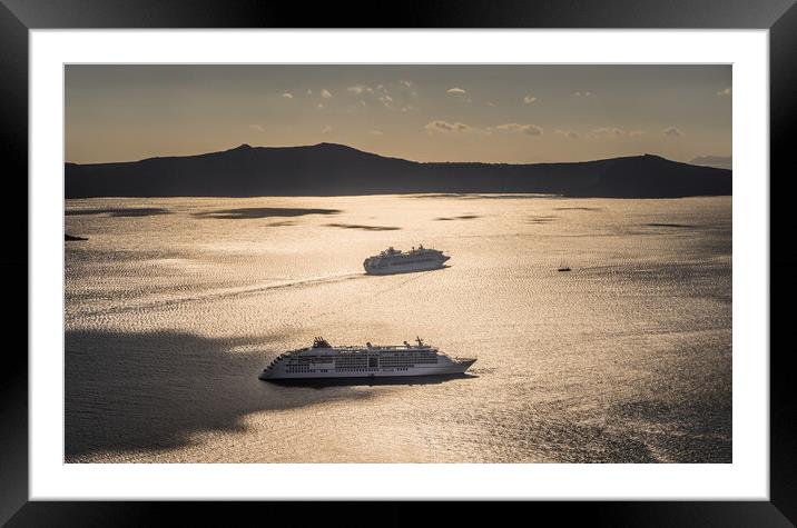 Cruise boats visitingSantorini  Framed Mounted Print by Naylor's Photography