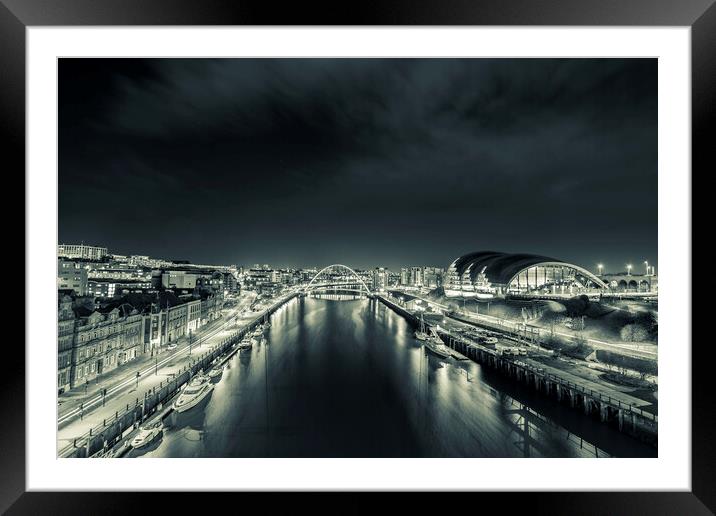 The Tyne River at Night Framed Mounted Print by Les Hopkinson