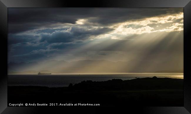 Ship in the sunrays Framed Print by Andy Beattie