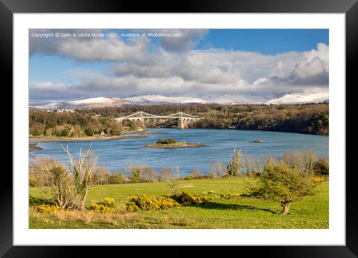 Menai Strait and Suspension Bridge, Anglesey Framed Mounted Print by Colin & Linda McKie