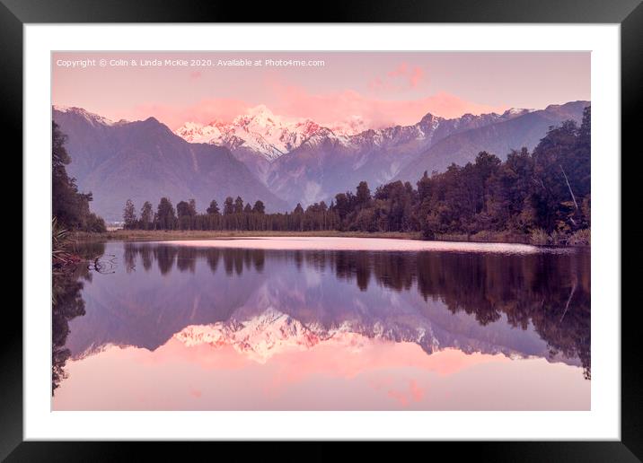 New Zealand Alps from Lake Matheson Framed Mounted Print by Colin & Linda McKie