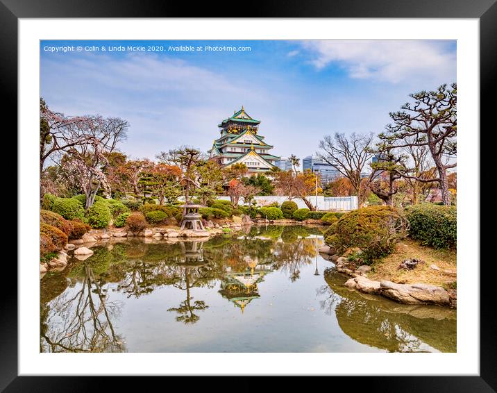 Osaka Castle Keep Reflection Framed Mounted Print by Colin & Linda McKie