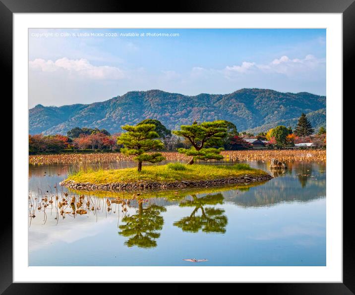 Kikuga-shima Island in Osawa Pond, Daikaku-ji Temp Framed Mounted Print by Colin & Linda McKie