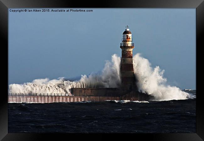 Roker Pier Lighthouse on a Stormy Day Framed Print by Ian Aiken