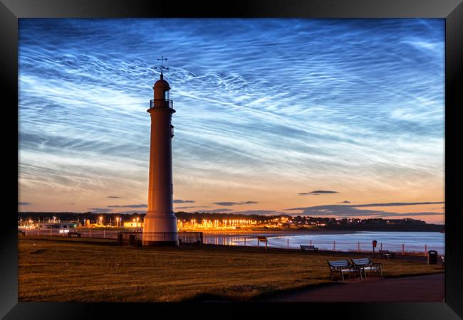 Noctilucent Clouds at White Lighthouse at Seaburn Framed Print by Ian Aiken