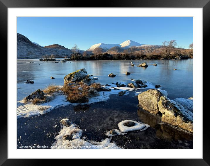Loch nah achlaise and snow covered Black Mount in the Highlands of Scotland Framed Mounted Print by Photogold Prints