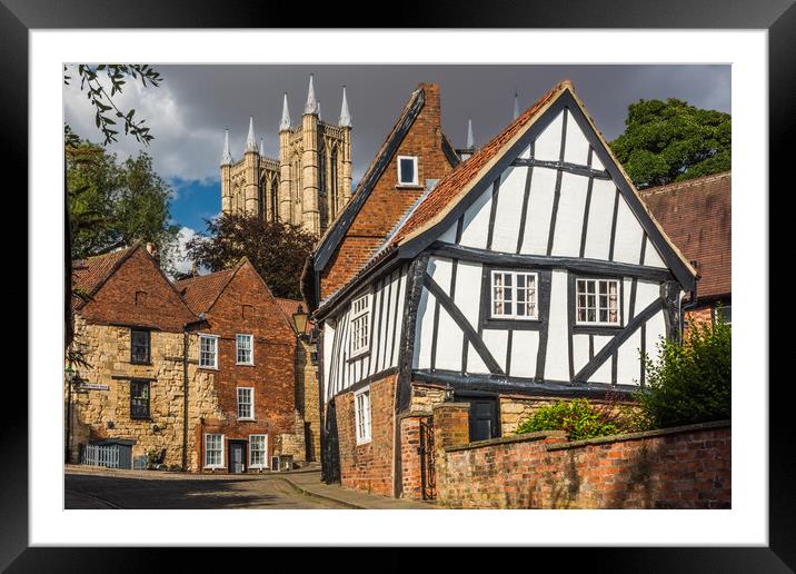 Crooked House and Lincoln Cathedral, Steep Hill, Lincoln Framed Mounted Print by David Ross