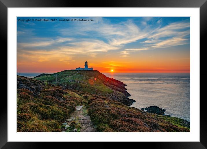 Strumble Head Lighthouse Sunset Framed Mounted Print by David Ross