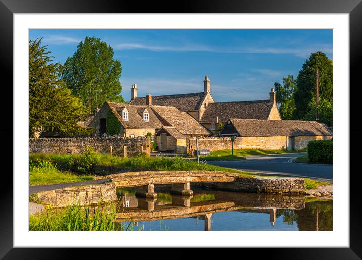 Lower Slaughter Footbridge Reflections Framed Mounted Print by David Ross