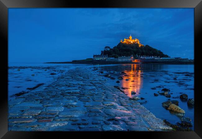 St Michael's Mount Causeway at Night Framed Print by David Ross