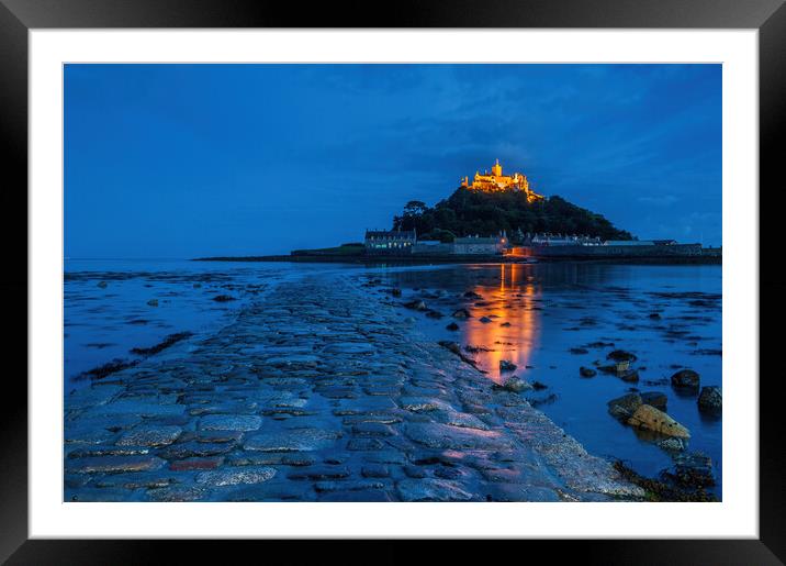 St Michael's Mount Causeway at Night Framed Mounted Print by David Ross