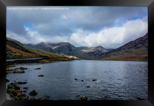 Mist over the mountains, Llyn Ogwen, North Wales Framed Print by Sue Knight