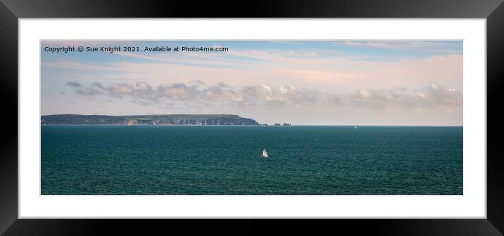 View of the Isle of Wight & The Needles from Highcliffe Beach Framed Mounted Print by Sue Knight