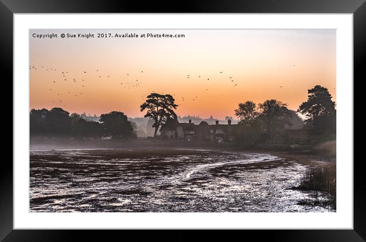 Beaulieu Mill Pond sunrise Framed Mounted Print by Sue Knight