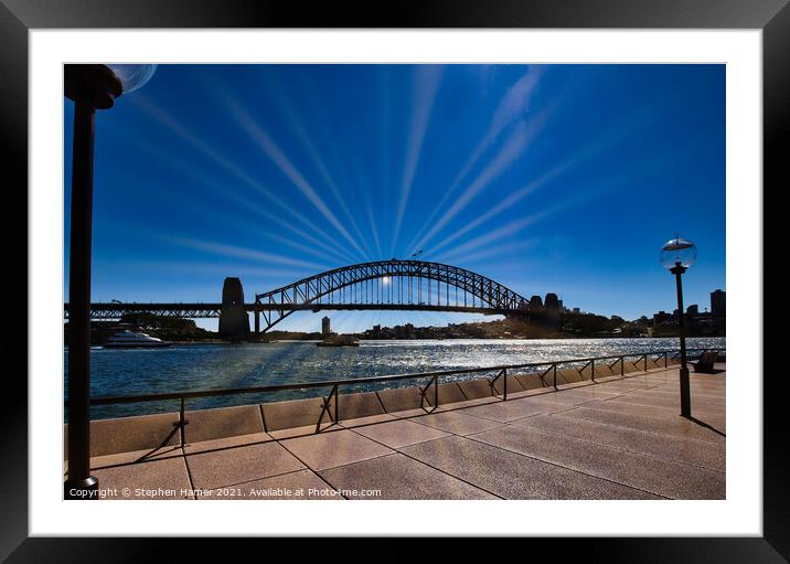 Sydney Harbour Bridge Sunburst Framed Mounted Print by Stephen Hamer