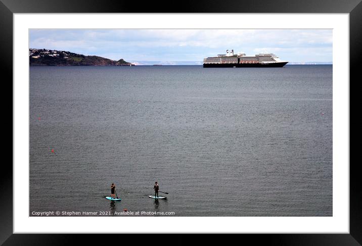 Paddle Boarders and Cruise Ship Framed Mounted Print by Stephen Hamer