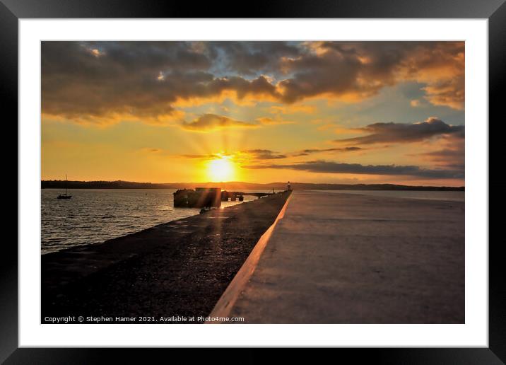 Setting Sun Brixham Breakwater Framed Mounted Print by Stephen Hamer