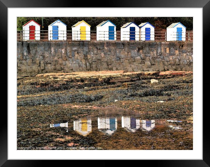 colorful Beach Huts and their reflections Framed Mounted Print by Stephen Hamer