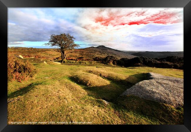 Fiery Skies of Dartmoor Framed Print by Stephen Hamer