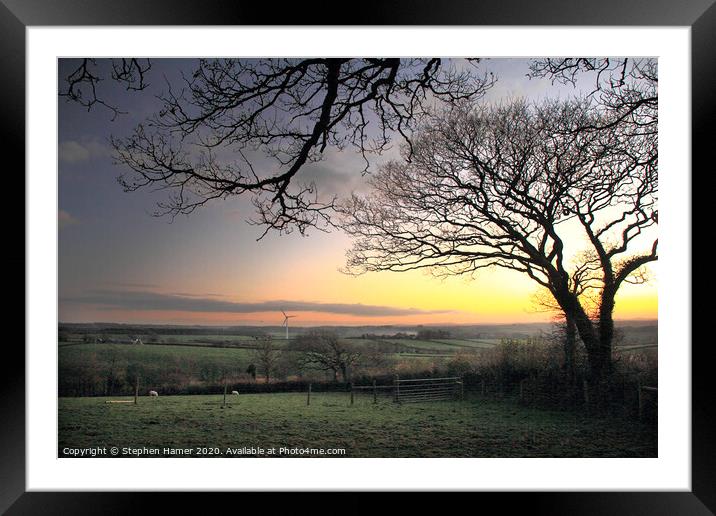 Sunset & Wind Turbine Framed Mounted Print by Stephen Hamer