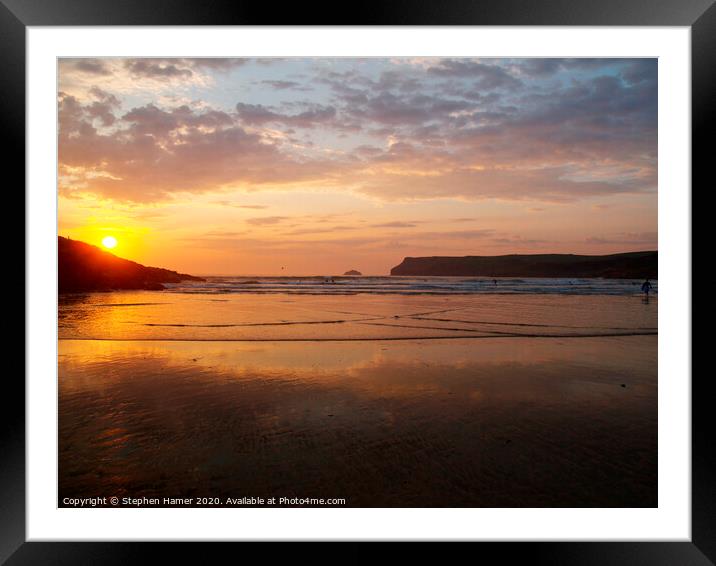 Sunset over Polzeath beach Framed Mounted Print by Stephen Hamer
