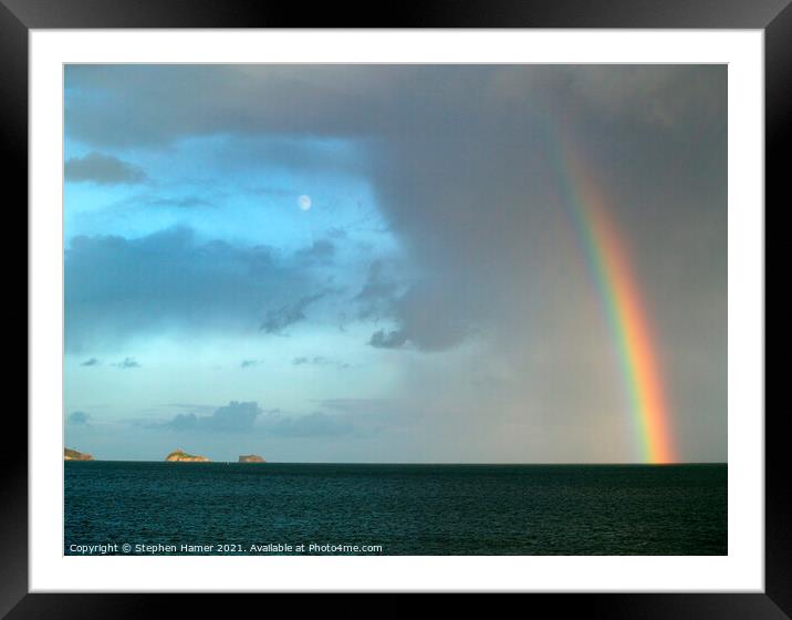 Rainbow & Moon Framed Mounted Print by Stephen Hamer