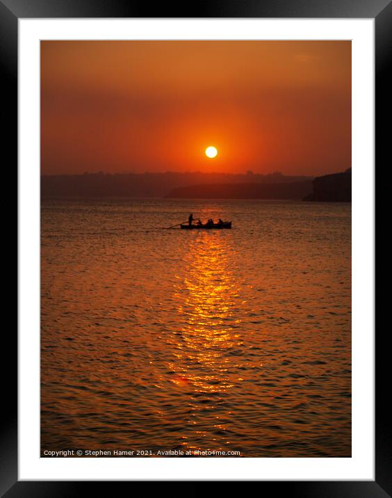 Slhouetted Rowers Framed Mounted Print by Stephen Hamer