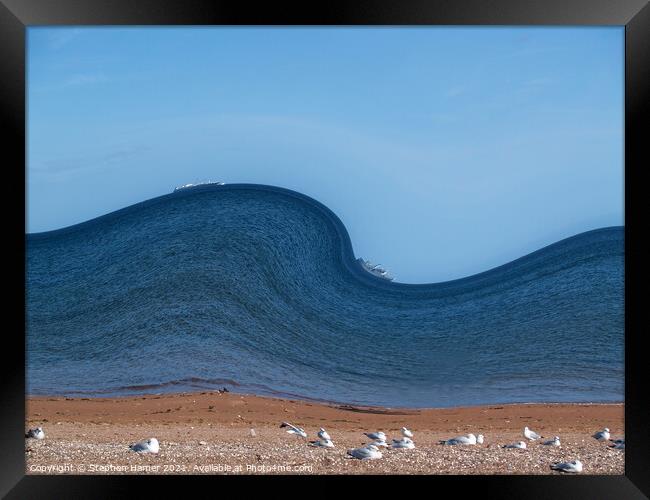 Tsunami and Ships Framed Print by Stephen Hamer