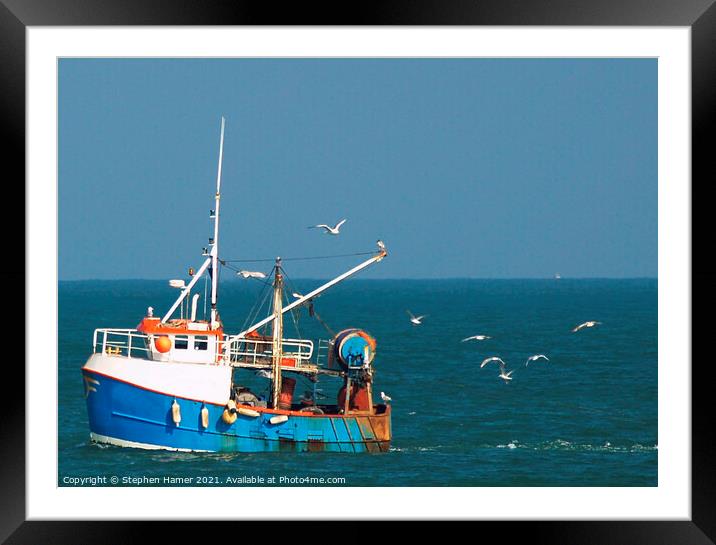 Gull's following Trawler Framed Mounted Print by Stephen Hamer
