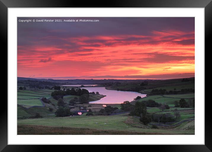 Beautiful Red Dawn Sky over Baldersdale, Teesdale, UK Framed Mounted Print by David Forster
