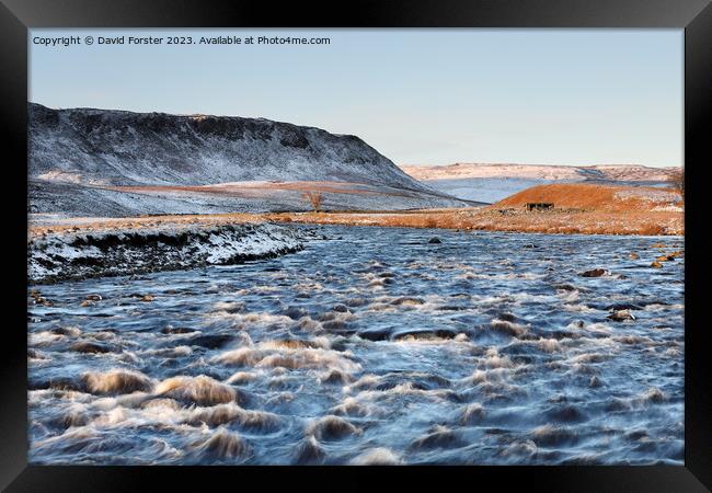 The River Tees and Cronkley Fell in Winter, Teesdale, UK Framed Print by David Forster