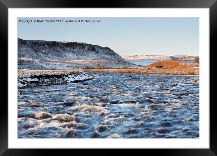 The River Tees and Cronkley Fell in Winter, Teesdale, UK Framed Mounted Print by David Forster