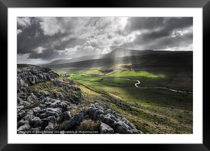 Ingleborough and the River Doe from Twisleton Scar, Yorkshire, UK Framed Mounted Print by David Forster
