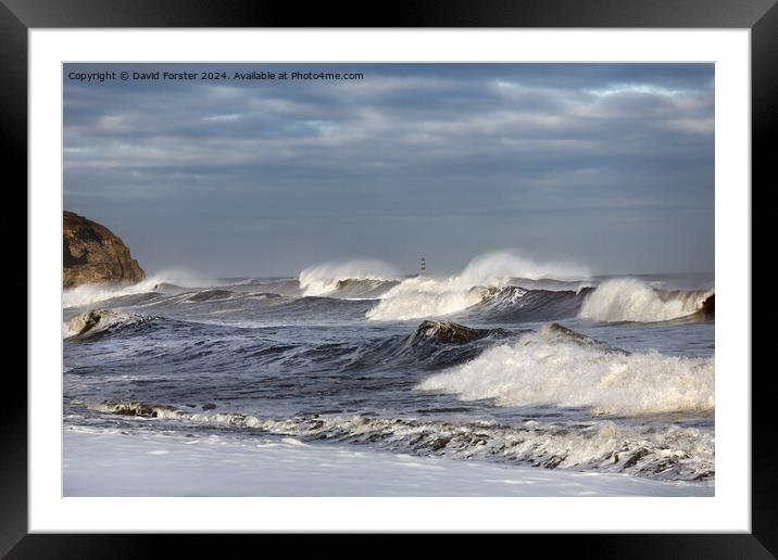  Seaham Lighthouse Storm from the Blast Beach, County Durham Framed Mounted Print by David Forster
