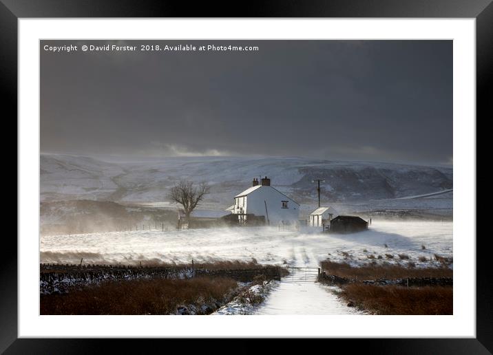 Dales Farm With Wind Blown Snow  Framed Mounted Print by David Forster