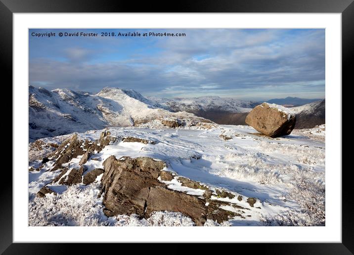 Crinkle Crags and Bow Fell in Winter Framed Mounted Print by David Forster