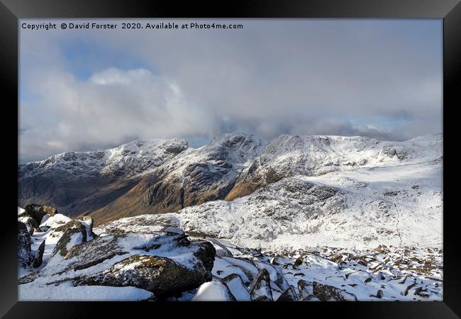 Scafell and Scafell Pike from Bow Fell, Lake Distr Framed Print by David Forster