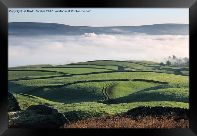 View from the Ancient Burial Mound of Kirkcarrion over a Cloud Filled Tees Valley, Teesdale Framed Print by David Forster