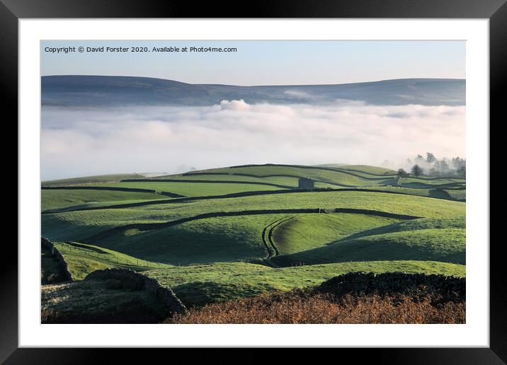 View from the Ancient Burial Mound of Kirkcarrion over a Cloud Filled Tees Valley, Teesdale Framed Mounted Print by David Forster