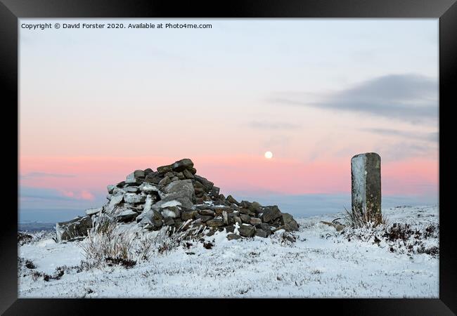A “Cold Moon” Rising Above Long Man Currick, County Durham,  Framed Print by David Forster