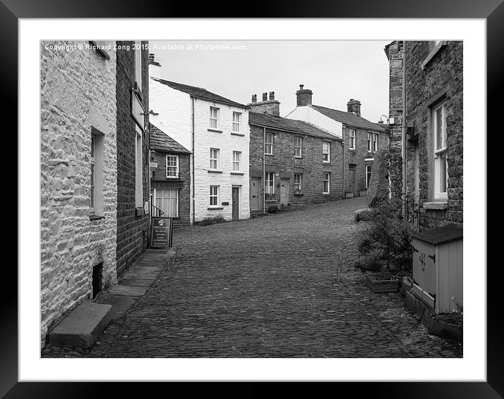  Monochrome Street view in the village of Dent Framed Mounted Print by Richard Long