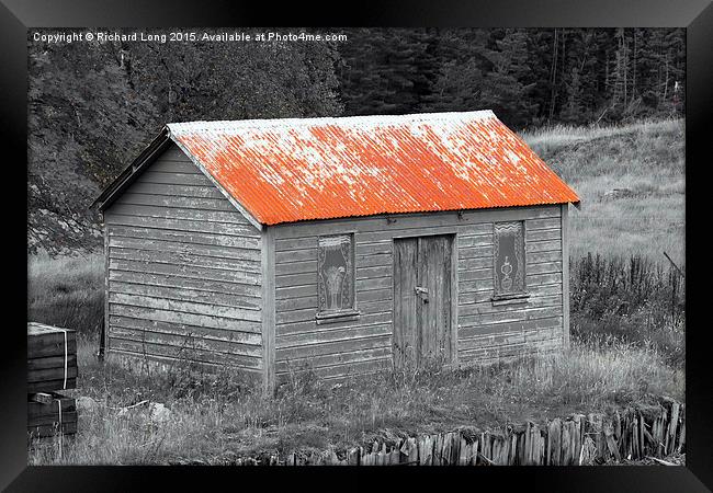 Old Shed with Red Rusty Roof Framed Print by Richard Long
