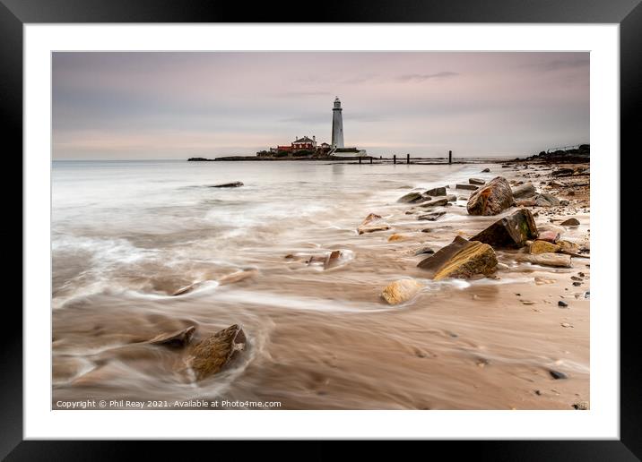 St Mary`s Lighthouse Framed Mounted Print by Phil Reay