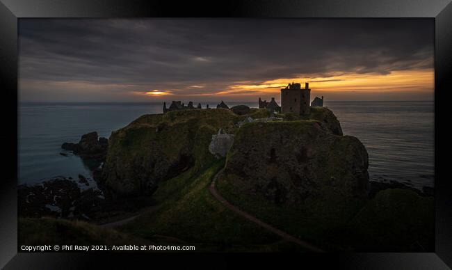 Dunnottar Castle at sunrise Framed Print by Phil Reay