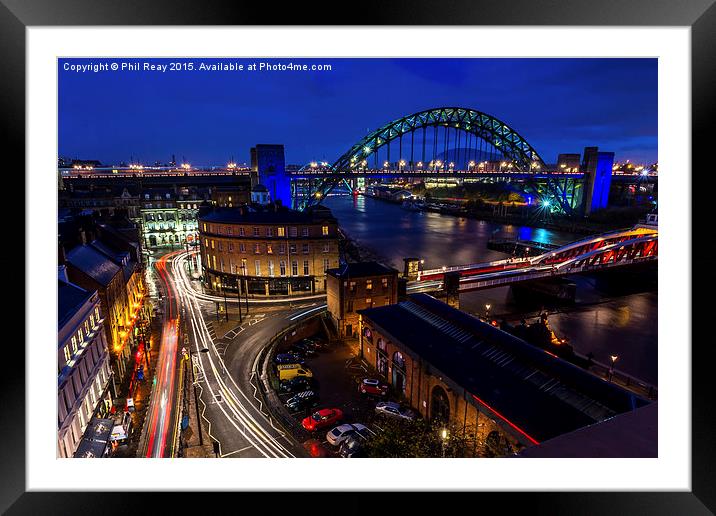  Light trails on Newcastle Quayside Framed Mounted Print by Phil Reay