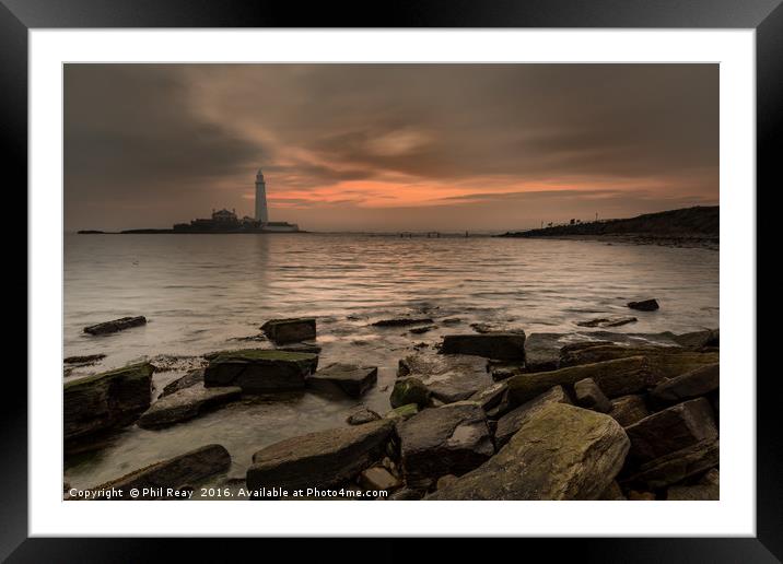 Sunrise at St Mary`s island Framed Mounted Print by Phil Reay